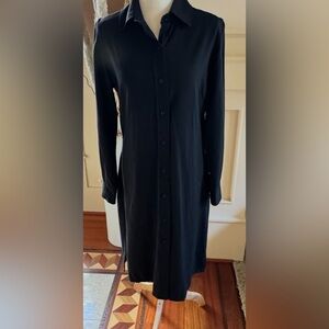 Faconnable Classic Black, Button-Down Long Sleeve Dress